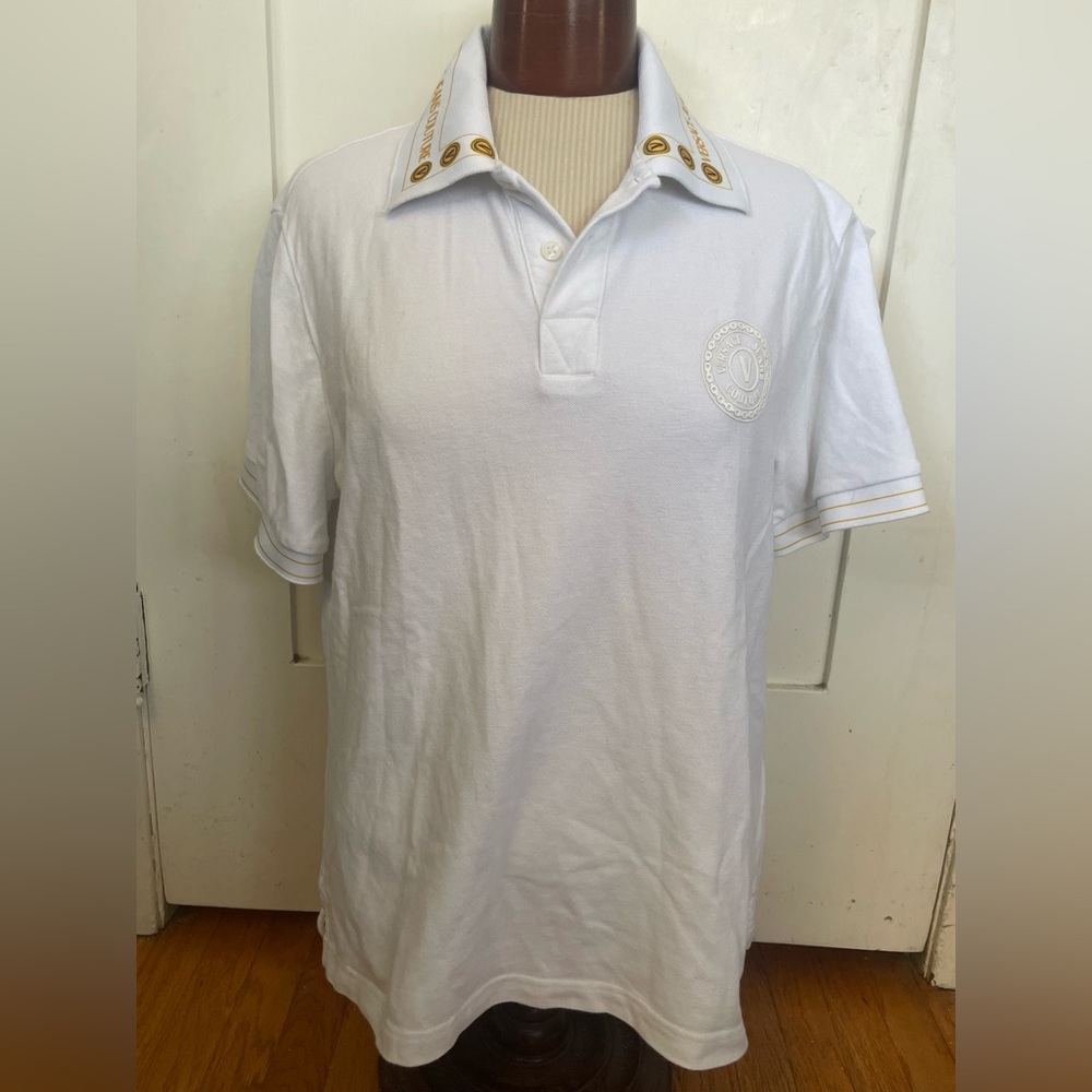 Versace Jeans Collection White Polo with Gold Details Size XL Runs Smaller M/L